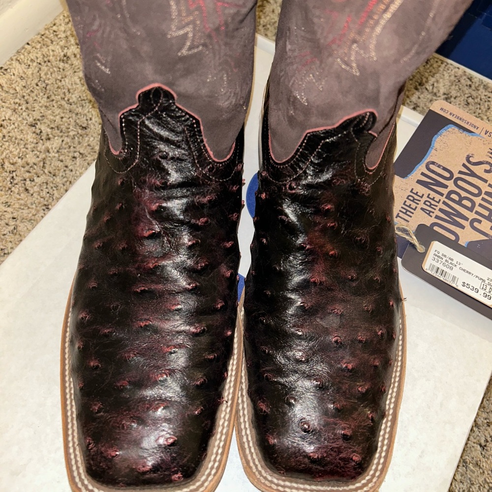Anderson Bean Exotic Boots (Black Cherry Ostrich)